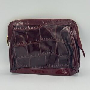 Lancome Red Burgundy Croc Cosmetic Make Up Travel Bag Case Crocodile